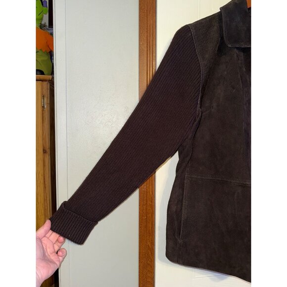Fabio Vintage 90's Brown Suede Leather Full Zip Jacket With Ribbed Sleeves Sz L - Picture 4 of 14